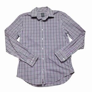 Gap Men's Medium M Non-Iron Gingham Dress Shirt Purple Gray White Spread Collar